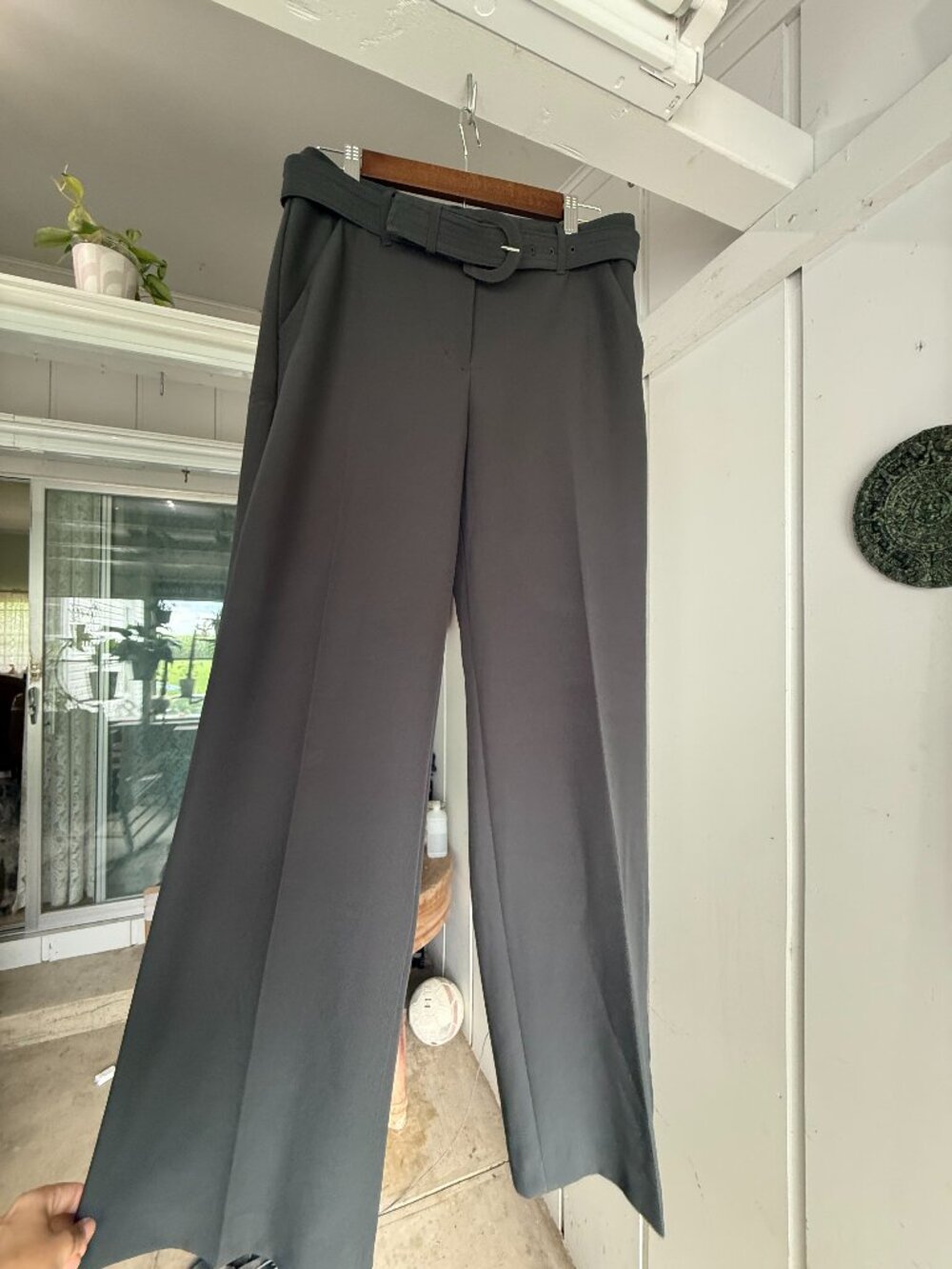 Express Editor High Rise Trouser Pants Gray Belted Wide Leg Career Women's 8R